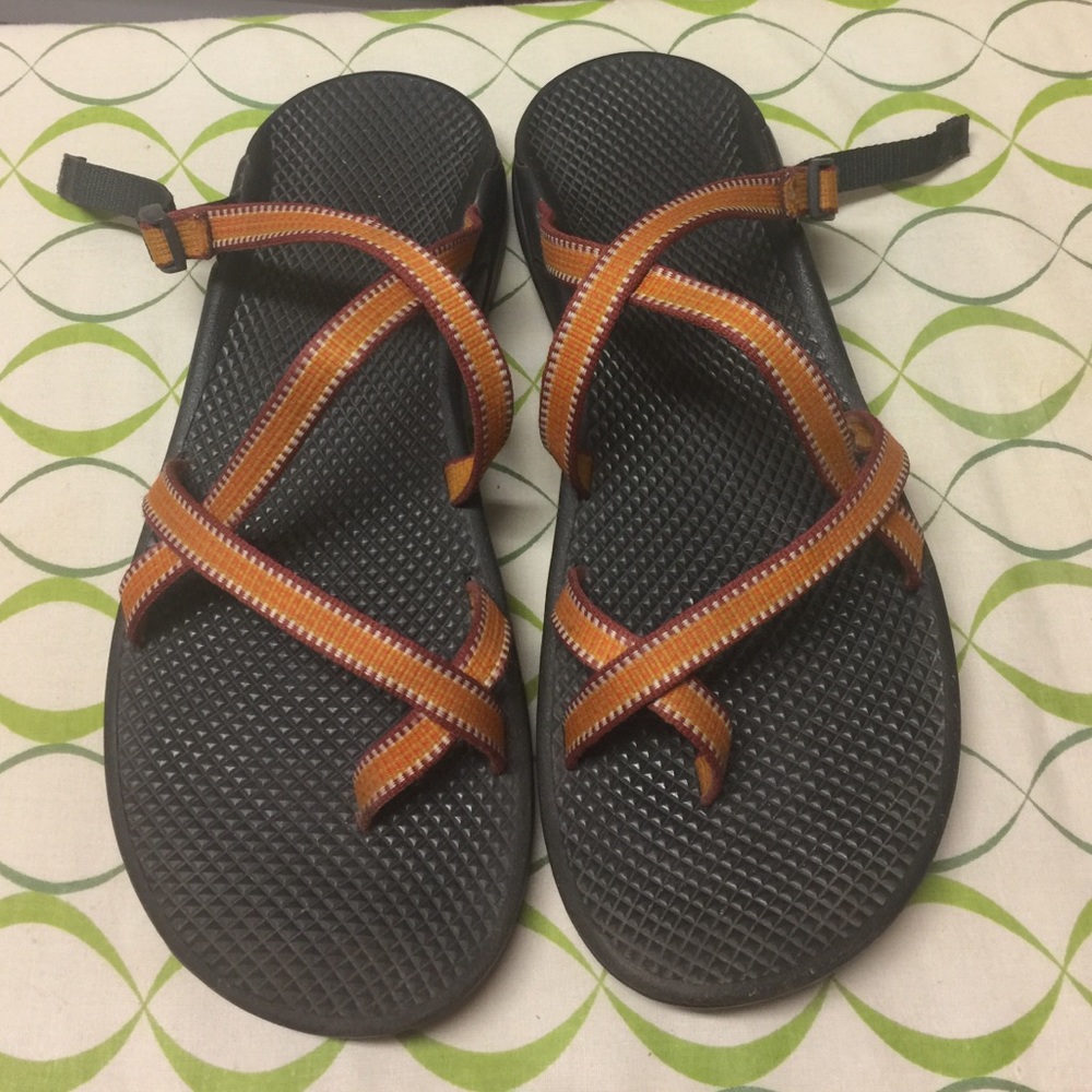 Vibram Black Footbed Sandals with Orange and Yellow Straps